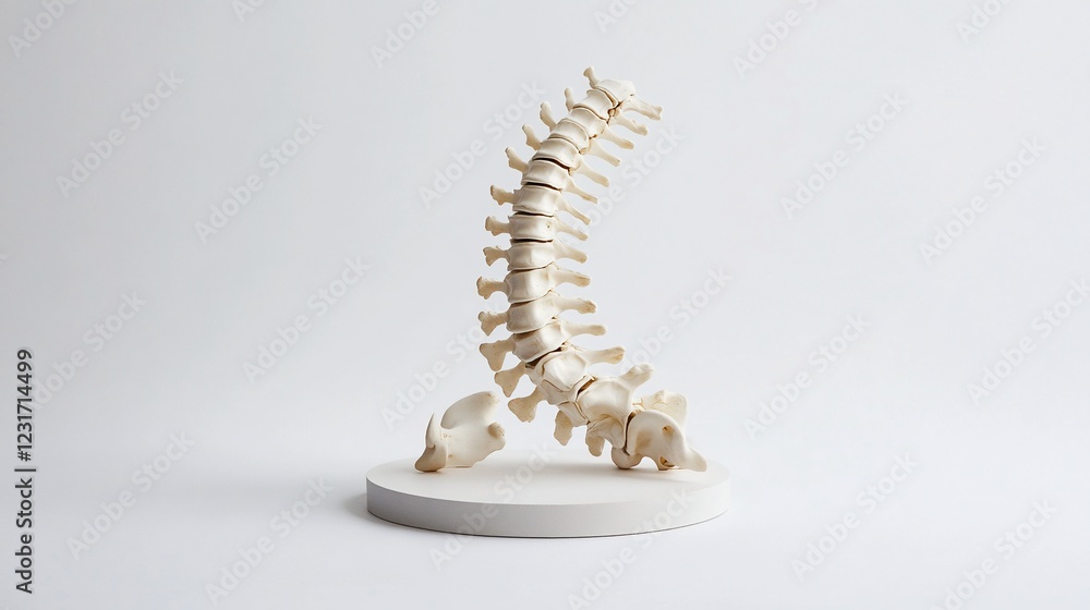 Fototapeta premium Studio spine model, curved posture, white background, healthcare education