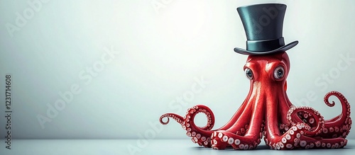 Elegant octopus in top hat, studio background, whimsical illustration photo