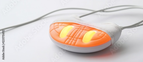 Illuminated wearable device on white background, glowing orange photo