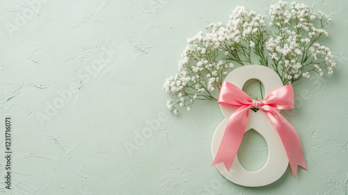 Elegant Womens Day Composition with Number Eight and Flowers