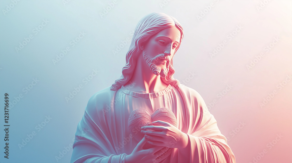 A minimalist illustration of the Sacred Heart of Jesus, glowing with soft, radiant light. The light blue and white gradient background symbolizes purity and divine love A minimalist illustration of the Sacred Heart of Jesus, glowing with soft, radiant light. The light blue and white gradient background symbolizes purity and divine love