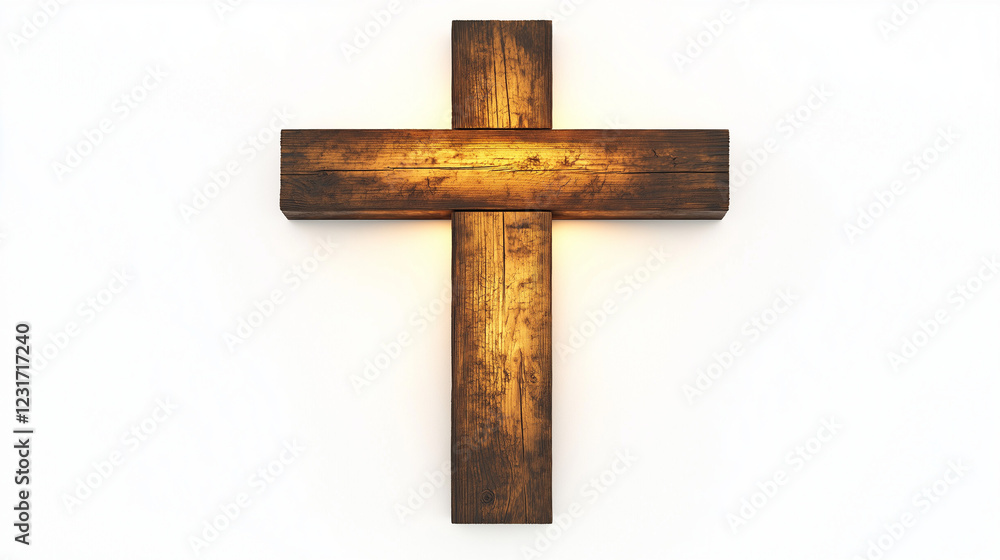 A simple wooden cross with a soft, warm glow emanating from it, set against a pure white background, symbolizing the spiritual significance of Easter. A simple wooden cross with a soft, warm glow emanating from it, set against a pure white background, symbolizing the spiritual significance of Easter.