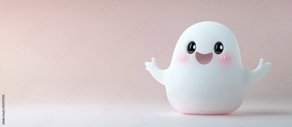 Obraz premium Cute ghost welcomes on pink background