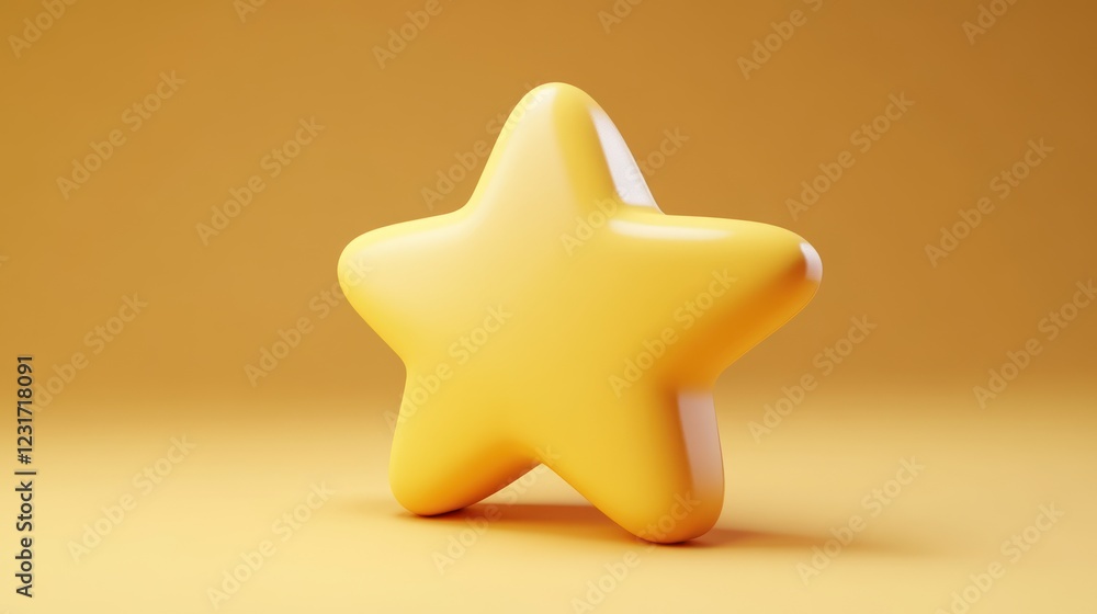 A three dimensional golden star isolated in a plain yellow background A three dimensional golden star isolated in a plain yellow background