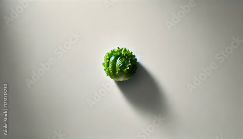  Vegetables A minimalist setup with one head of lettuce placed perfectly in the center of the frame, surrounded 4 photo