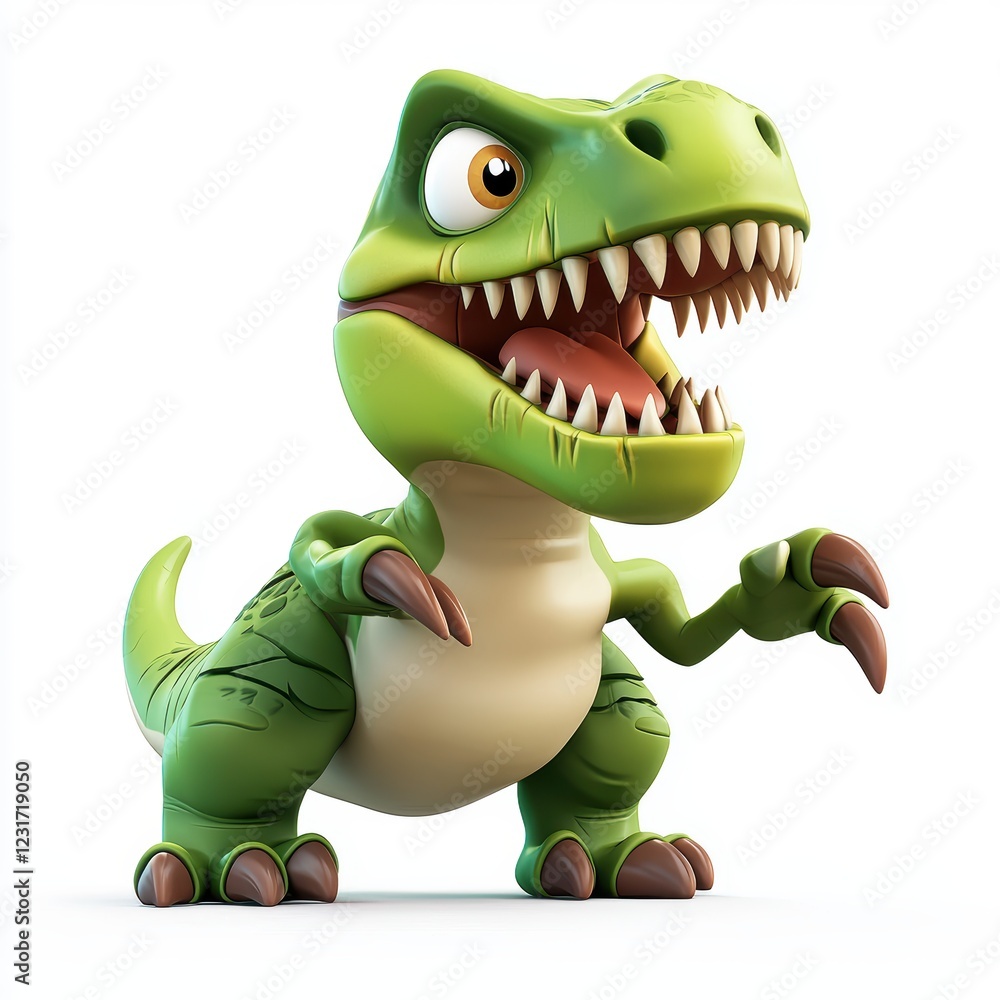 Fototapeta premium Mighty T-Rex roaring with sharp teeth and powerful legs, isolated on a clean white background
