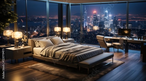 Wallpaper Mural Night Cityscape Luxury Bedroom Interior Design Torontodigital.ca