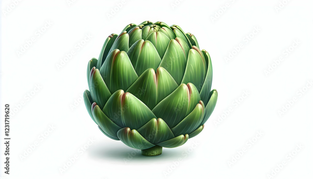 Obraz premium Vegetables A green artichoke isolated from all angles, emphasizing its leaf layers and vibrant color, presented4