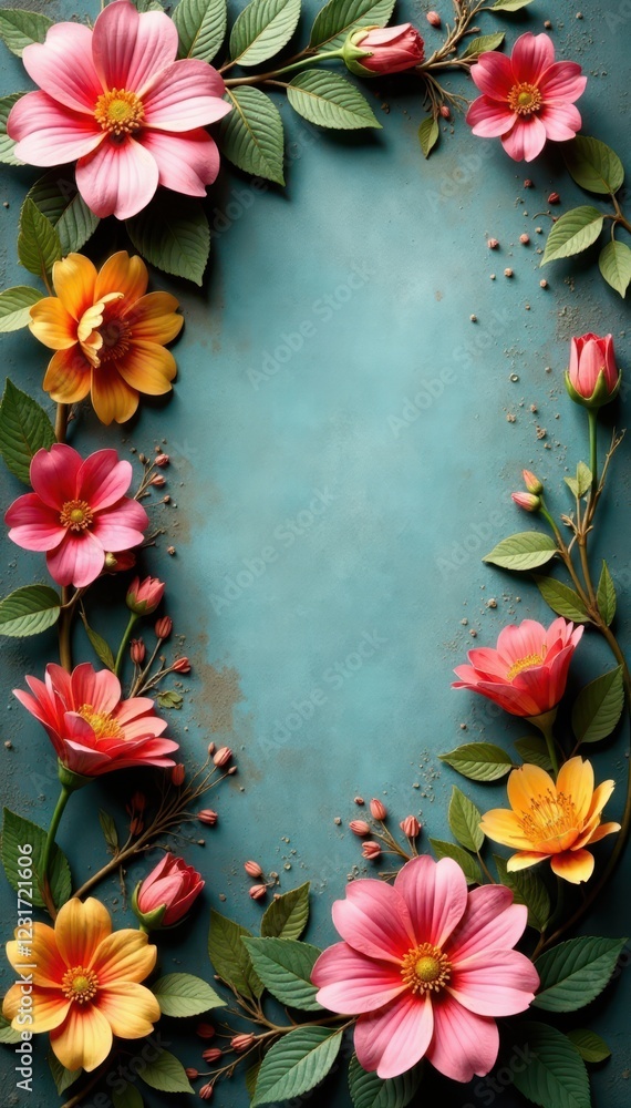 Fototapeta premium Rustic, aged effect artificial flower wall for photography , texture, floral