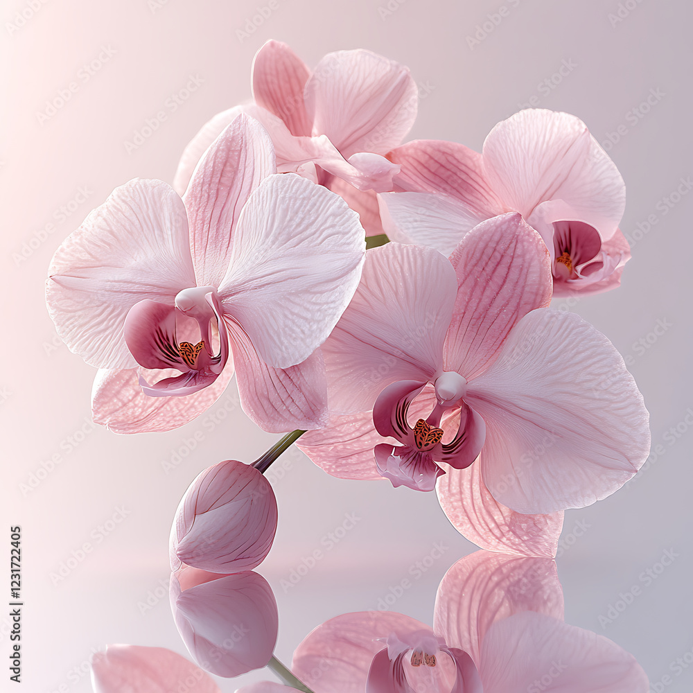 Delicate pink orchids with soft petals create serene and elegant display, showcasing their intricate beauty and grace. Perfect for floral arrangements or decor Delicate pink orchids with soft petals create serene and elegant display, showcasing their intricate beauty and grace. Perfect for floral arrangements or decor