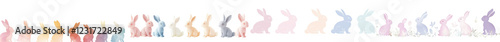 A collection of cute and adorable bunny silhouettes in pastel colors against a minimalist pastel background  These rabbit can be used for Easter spring or any nature themed branding photo