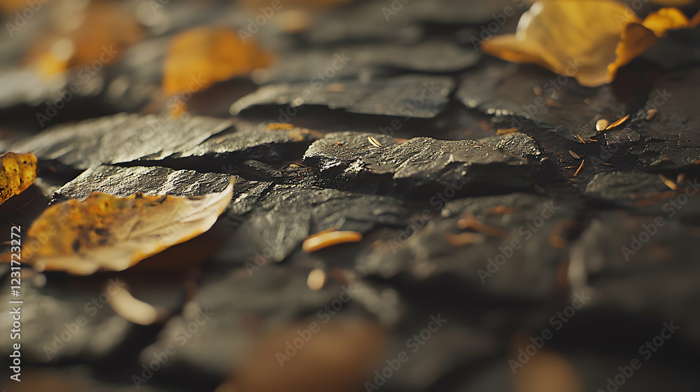 Autumn leaves on stone path; sunlight Autumn leaves on stone path; sunlight