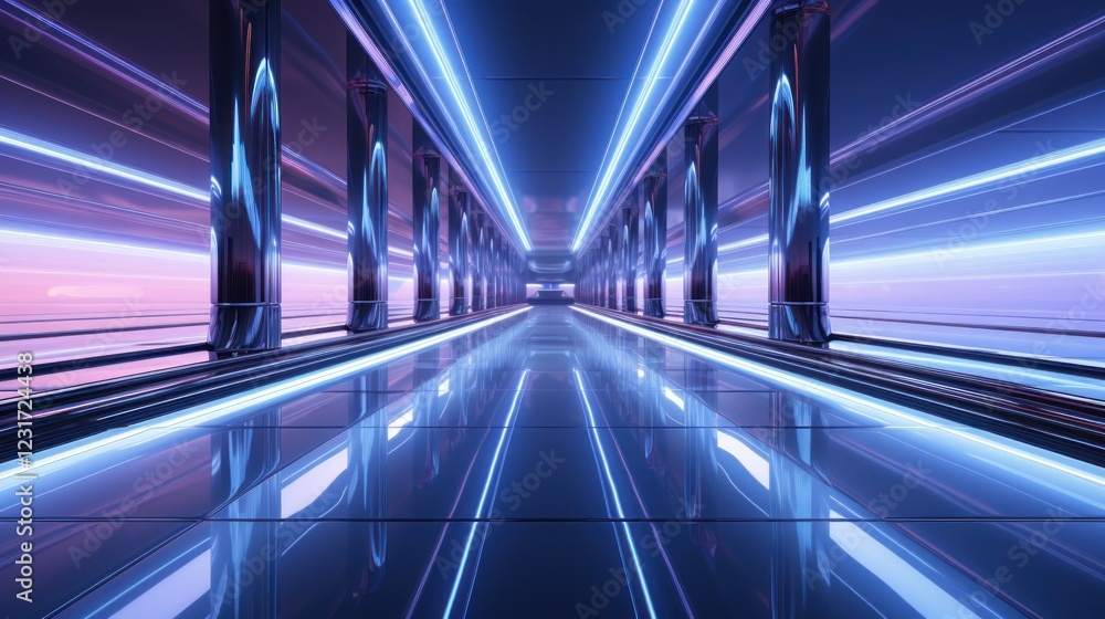 Futuristic neon corridor, city skyline, reflective floor, virtual background, sci-fi design Futuristic neon corridor, city skyline, reflective floor, virtual background, sci-fi design