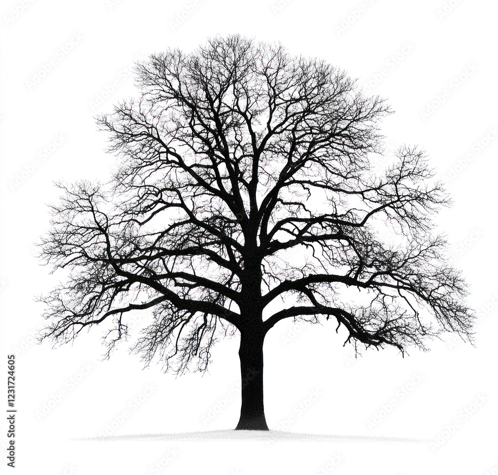 Winter Oak Tree Silhouette, Nature, Background, Isolated Winter Oak Tree Silhouette, Nature, Background, Isolated