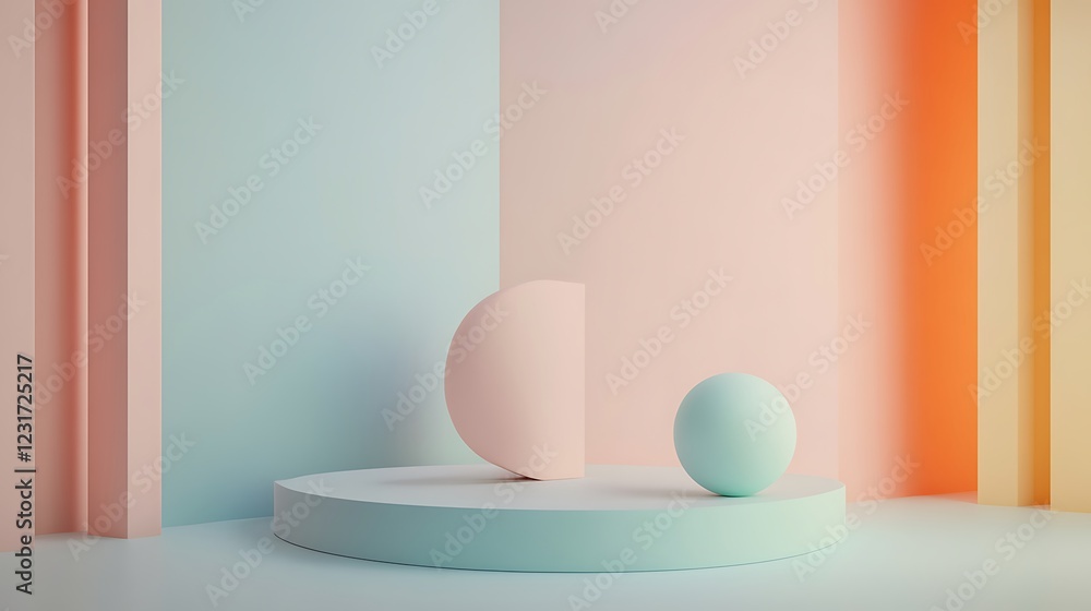 Pastel Background with Geometric Shapes on Platform Pastel Background with Geometric Shapes on Platform