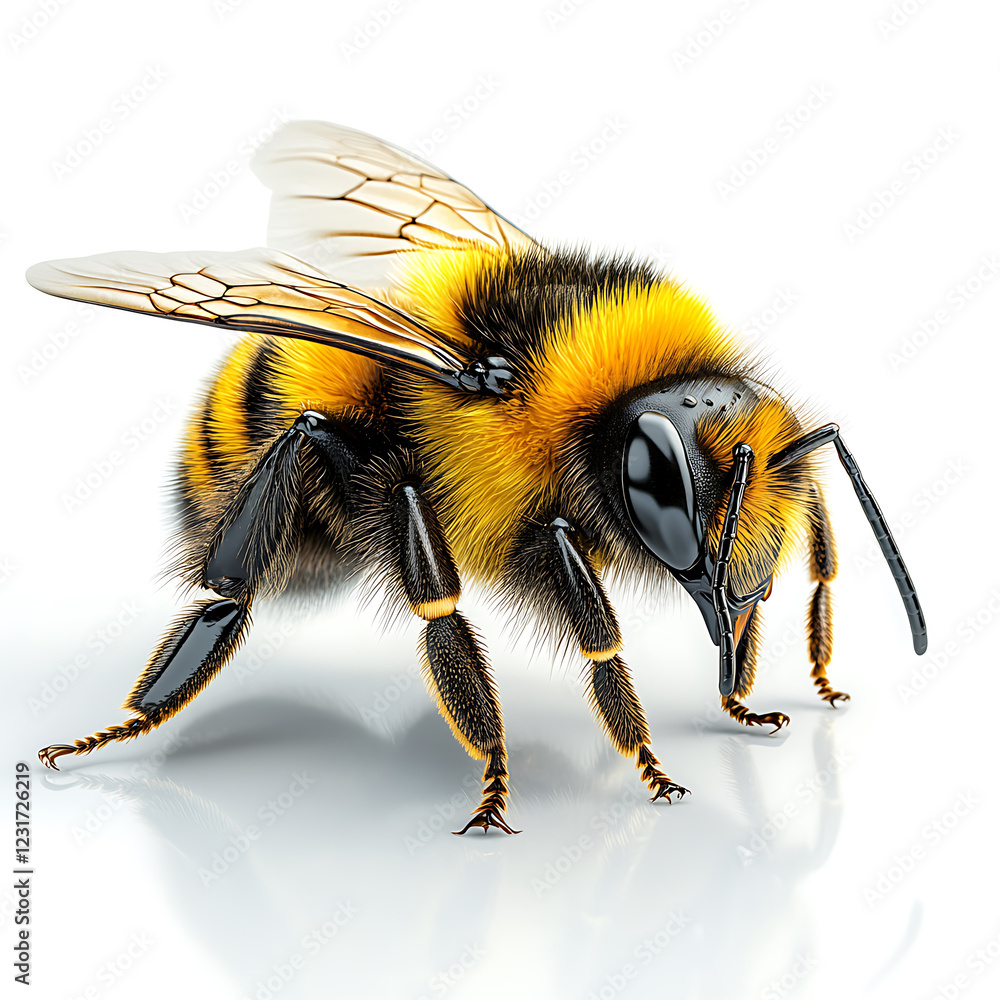 highly detailed and realistic close up of bumblebee showcasing its vibrant yellow and black stripes, delicate wings, and intricate body structure, evoking sense of nature beauty highly detailed and realistic close up of bumblebee showcasing its vibrant yellow and black stripes, delicate wings, and intricate body structure, evoking sense of nature beauty