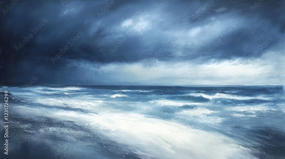 Serene Coastal Scene Under a Stormy Sky An Impressionist Seascape Painting Serene Coastal Scene Under a Stormy Sky An Impressionist Seascape Painting