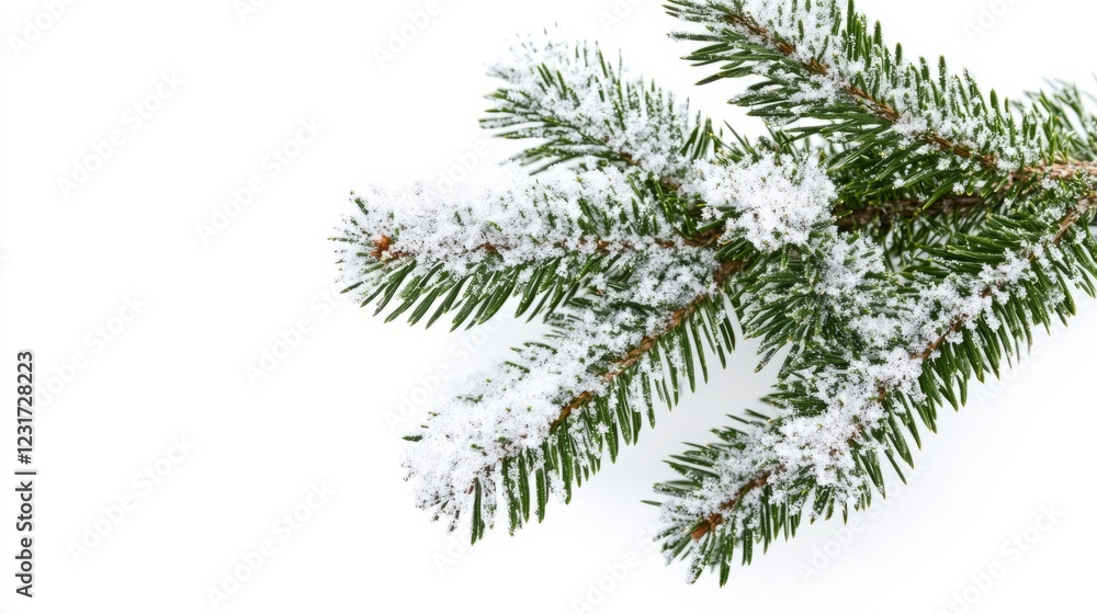 Close-up of snow-dusted evergreen branches against a white backdrop, showcasing winter's serene beauty and natural elegance. Close-up of snow-dusted evergreen branches against a white backdrop, showcasing winter's serene beauty and natural elegance.