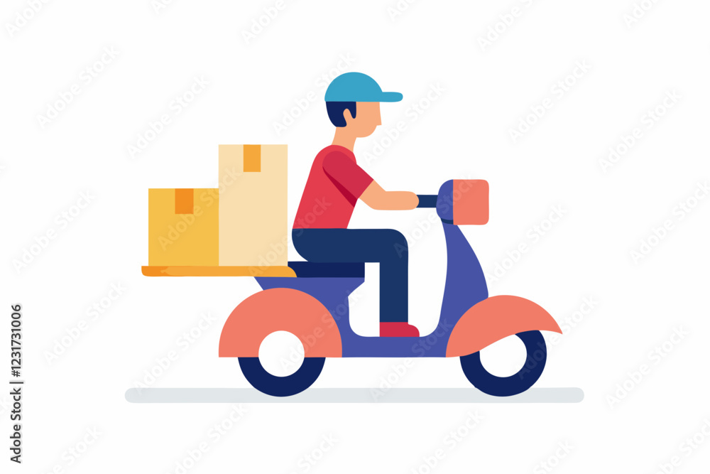 Delivery Man delivering a parcel on a Scooter with Parcel Speedy Vector Illustration of Urban Delivery Service Delivery Man delivering a parcel on a Scooter with Parcel Speedy Vector Illustration of Urban Delivery Service