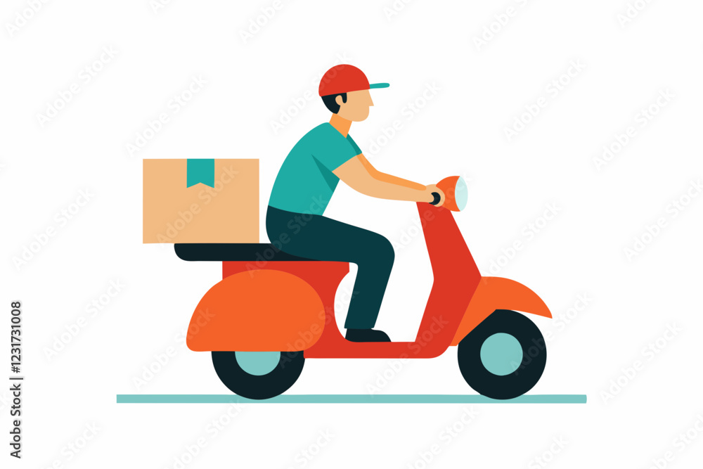 Delivery Man delivering a parcel on a Scooter with Parcel Speedy Vector Illustration of Urban Delivery Service Delivery Man delivering a parcel on a Scooter with Parcel Speedy Vector Illustration of Urban Delivery Service