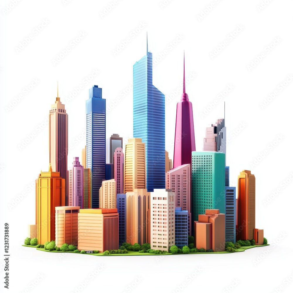 Fototapeta premium Shaking city skyline with buildings trembling, placed on a bright white background