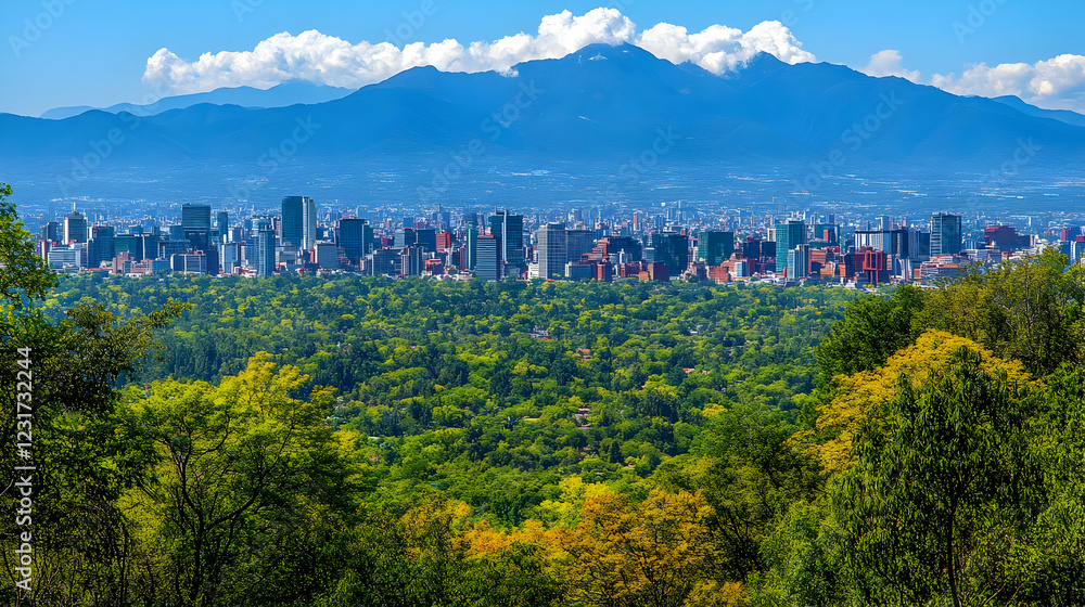 Obraz premium Photo - Cityscape Meets Nature Majestic Mountains and Urban Skyline
