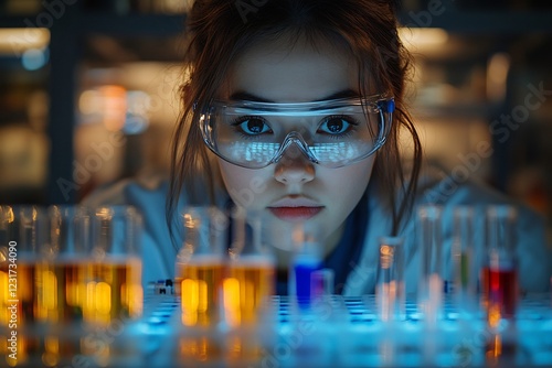 A Young Scientist's Focused Gaze: Unveiling the Mysteries of Chemistry in a Modern Lab
