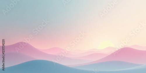 Serene Pastel Hillscape at Sunrise A Dreamlike Vista of Soft Hues and Gentle Slopes