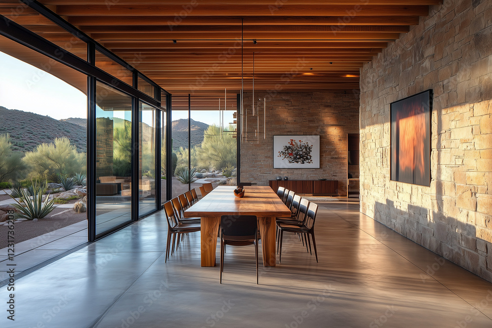 A Modernist House in the Desert of Arizona with Wooden Accents and Large Windows A Modernist House in the Desert of Arizona with Wooden Accents and Large Windows