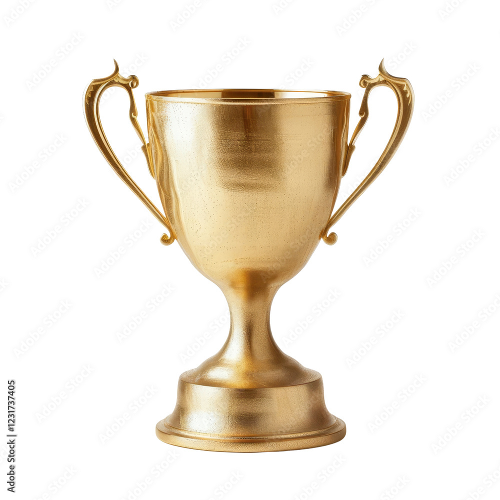 A shiny golden trophy cup symbolizing victory and achievement, isolated on a white background. A shiny golden trophy cup symbolizing victory and achievement, isolated on a white background.
