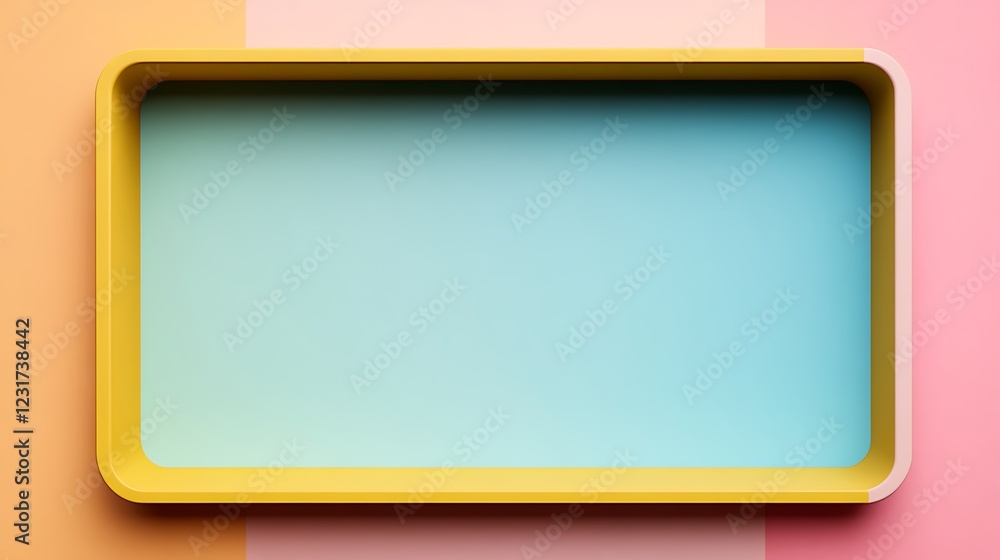 Vibrant Colorful Background with Empty Rectangular Tray in Soft Pastel Yellow and Blue Tones for Creative Concepts Vibrant Colorful Background with Empty Rectangular Tray in Soft Pastel Yellow and Blue Tones for Creative Concepts
