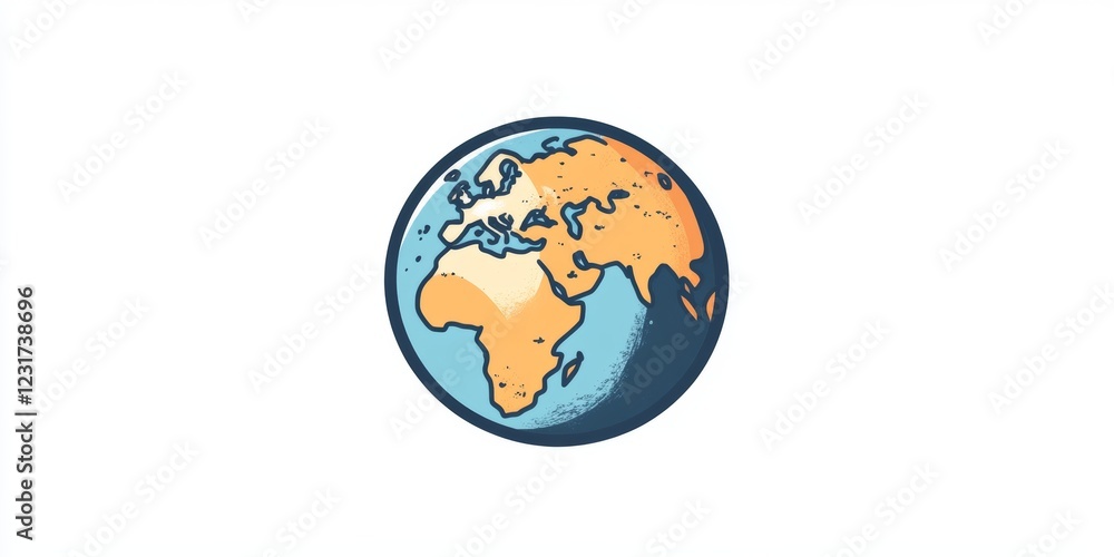 A cartoonish drawing of the earth with a blue and orange color scheme. The drawing is of a globe with a white background A cartoonish drawing of the earth with a blue and orange color scheme. The drawing is of a globe with a white background