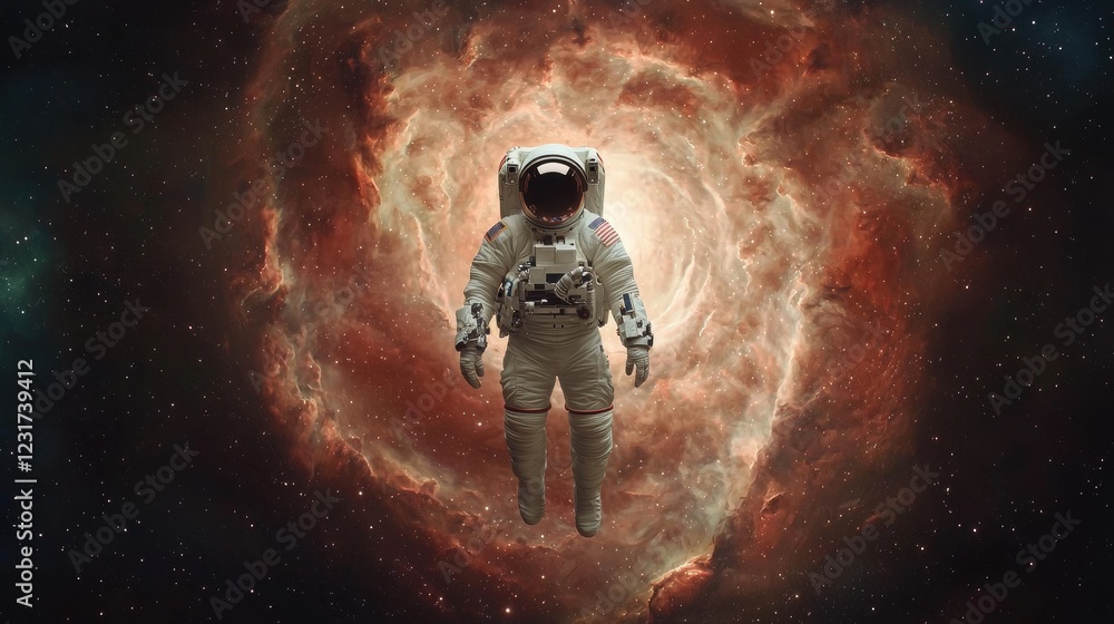 Fototapeta premium Astronaut Floating in a Colorful Cosmic Nebula Background