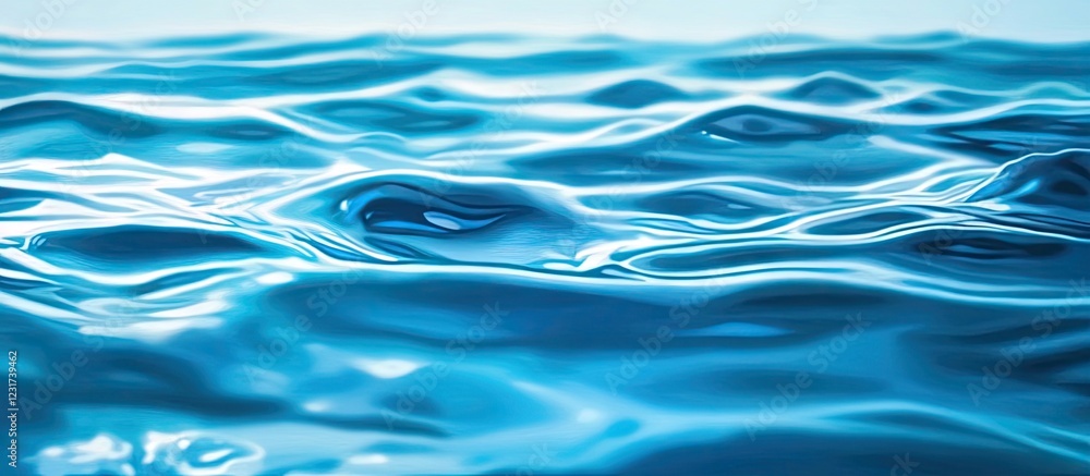 Fototapeta premium Acrylic art texture in vibrant blue water creates a captivating wallpaper with smooth wave patterns and shimmering highlights in the foreground.