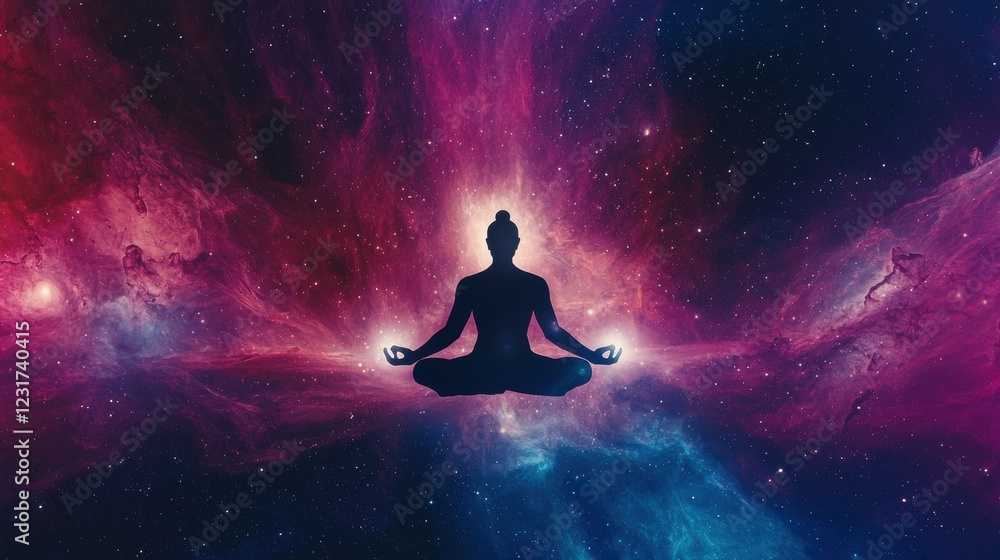 Serene Meditation in Cosmic Space with Vibrant Color Swirls Serene Meditation in Cosmic Space with Vibrant Color Swirls