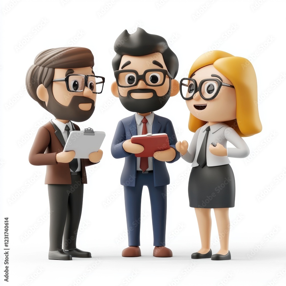Team of business professionals discussing a project, isolated on a clean white background Team of business professionals discussing a project, isolated on a clean white background