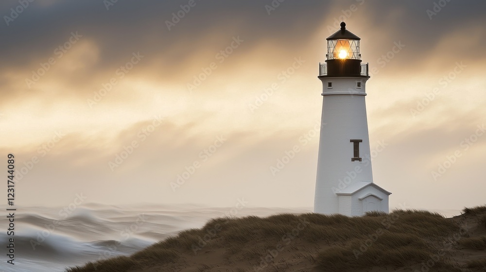 Majestic Lighthouse Guiding Through Stormy Seas at Dusk Majestic Lighthouse Guiding Through Stormy Seas at Dusk