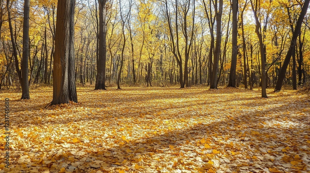 Golden Autumn Forest Sunlit Path Fallen Leaves Golden Autumn Forest Sunlit Path Fallen Leaves