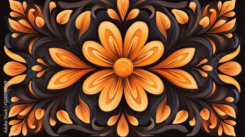 Exquisite Hand-Carved Wooden Floral Ornament for Interior Decor with Vibrant Curvilinear Patterns