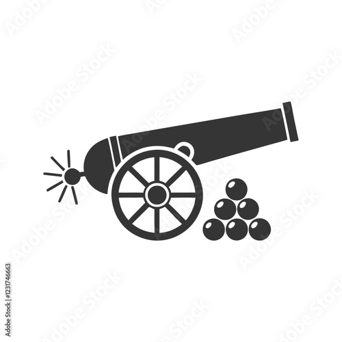 Cannon with Cannonballs Silhouette Design.