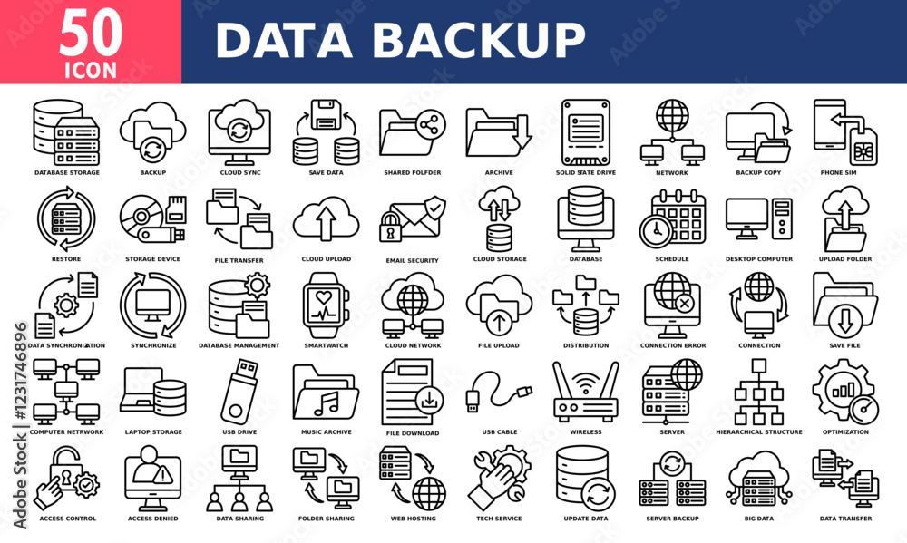 Data backup icon set collection. Simple line vector. Data backup icon set collection. Simple line vector.