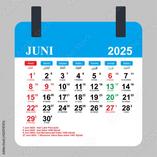 2025 June Calendar Indonesian Javanese and Islamic Holidays Dates photo