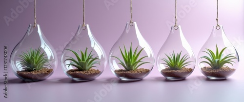 Air Plants in Hanging Glass Terrariums Modern Home Decor Minimalist Design photo