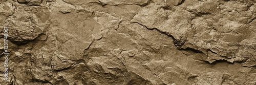 Light pale brown dark beige stone texture background. Rough rock mountain surface. Nature. Close-up. Vein cracks. Empty space. Design. Wide banner. photo