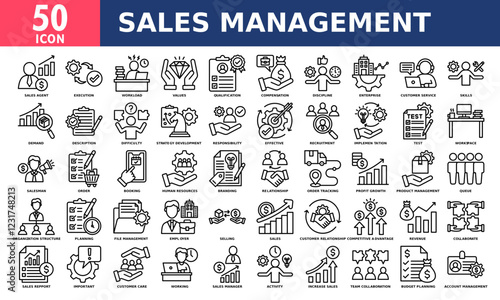 Sales management icon set collection. Simple line vector.