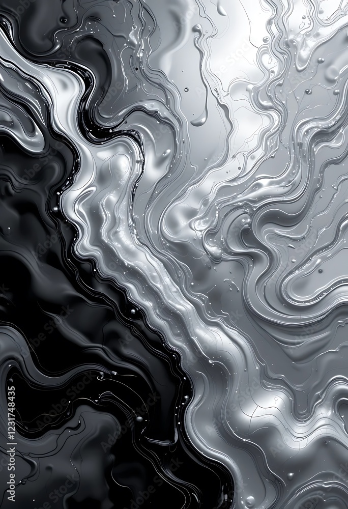 Fototapeta premium Abstract grayscale liquid swirls pattern design