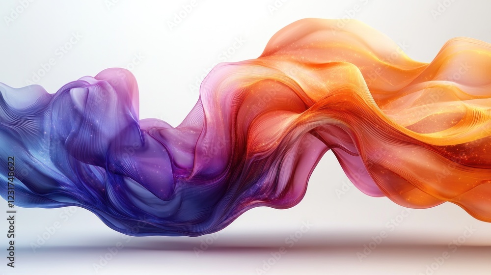 Obraz premium Flowing liquid glass shape with smooth, glossy colors and wavy motion, creating a minimalistic, futuristic look, isolated on transparent background