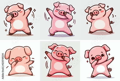 cute pig dabbing pose vector set