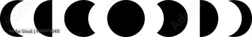 Minimalist black moon phase illustration representing the lunar cycle, for astronomy, astrology designs, spiritual, mystical, cosmic artwork, horoscope, meditation, zodiac projects.