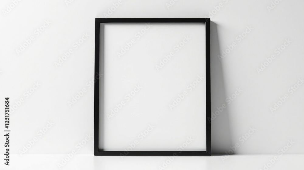 A Simple Black Frame Against a Clean White Wall, Ready for Your Design or Artwork A Simple Black Frame Against a Clean White Wall, Ready for Your Design or Artwork